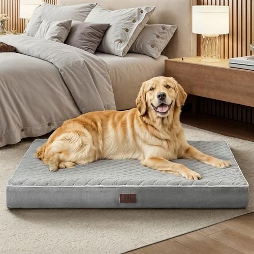 WESTERN HOME WH Large Dog Bed Orthopedic Dog Beds for Large Dogs Washable Dogs Crate Bed Waterproof Pet Crate Beds Egg Foam Anti-Slip Bottom, Grey, 42 inch